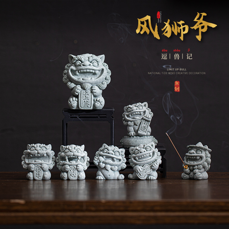 Đồ trang trí cắm hương bằng đá sa thạch xanh phong cách quốc gia, bàn trà phòng trà sáng tạo, đồ trang trí nhỏ để bàn văn phòng, có thể nuôi thú cưng trà