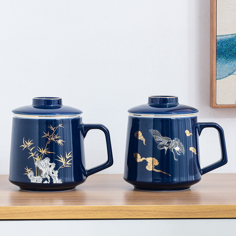 Cốc lọc dung tích lớn có nắp cốc trà cốc pha trà tách trà gốm cốc nước văn phòng bán buôn quà tặng