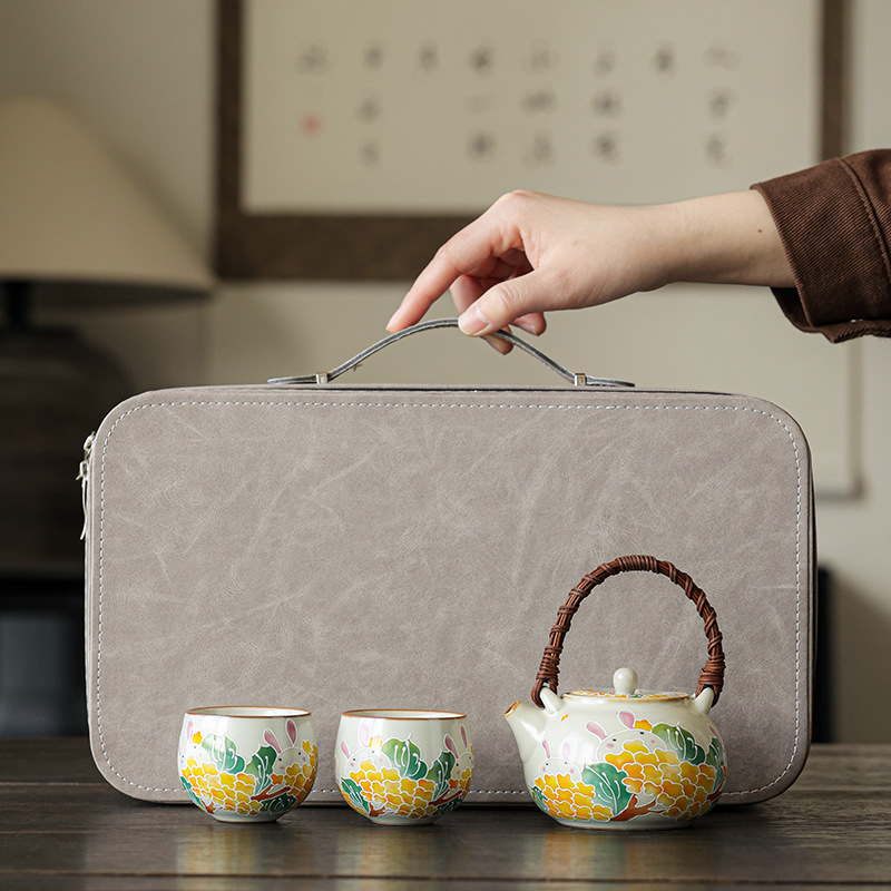 Ấm pha trà Ru Kiln một ấm hai cốc bộ dụng cụ pha trà Kung Fu gia dụng ấm chùm cốc pha trà dung tích lớn hộp quà