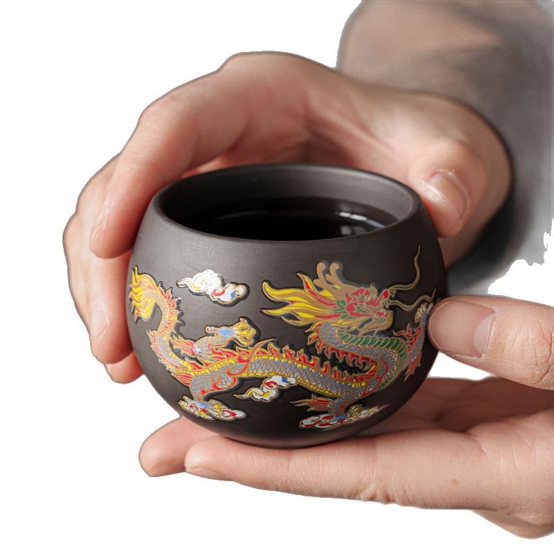 Bộ trà kung fu phượng hoàng và rồng màu tím đổi màu, bộ trà kung fu Xishi, ấm trà nóng khi tiếp xúc với nước, hộp quà dung tích lớn.