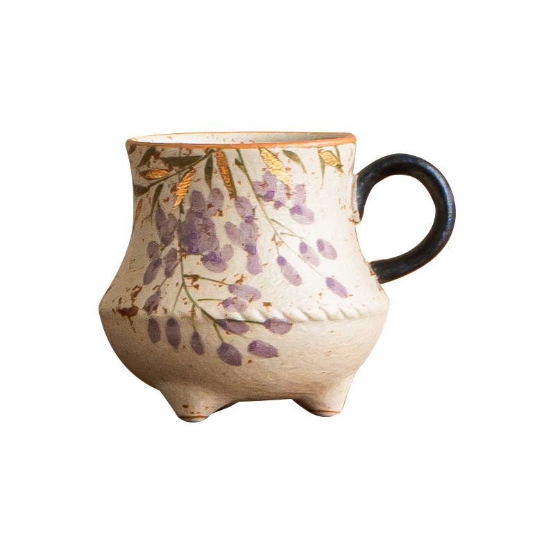 Tách trà đá lửa trắng xanh, tách hoa tử đằng vẽ tay, bộ trà sáng tạo, cốc chủ cao cấp gia dụng