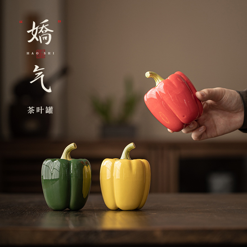 Bình đựng trà ớt mô phỏng gốm sứ, bình kín chống ẩm, bình đựng ớt xanh, đồ trang trí để bàn gia dụng, bình đựng trà sáng tạo