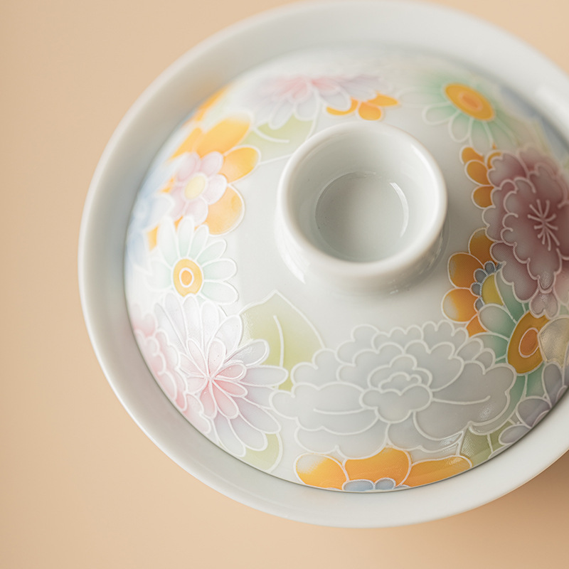 Bộ đồ trà gốm sứ tráng men cổ Vạn Hoa Bộ đồ đựng xà mang, nắp bát, cốc trà, nhóm pha khô, hộp quà tặng doanh nghiệp
