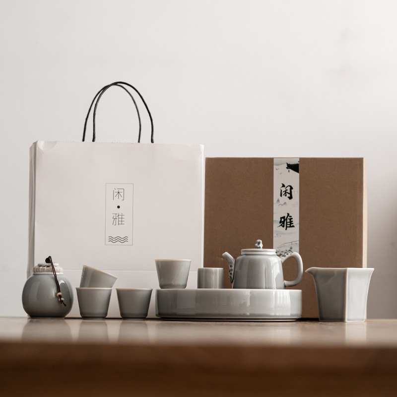 Bộ ấm trà tráng men màu xám đá kiểu Nhật Bộ ấm trà cốc trà gia dụng đơn giản Bộ trà Kung Fu Bộ nhỏ pha khô