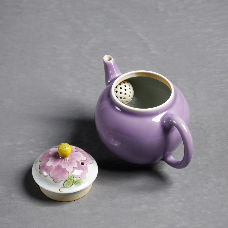 Ấm trà màu tím dâm bụt vẽ tay, ấm trà nhỏ, quà tặng, gốm sứ thủ công, ấm trà Kung Fu cổ, ấm trà chống bỏng