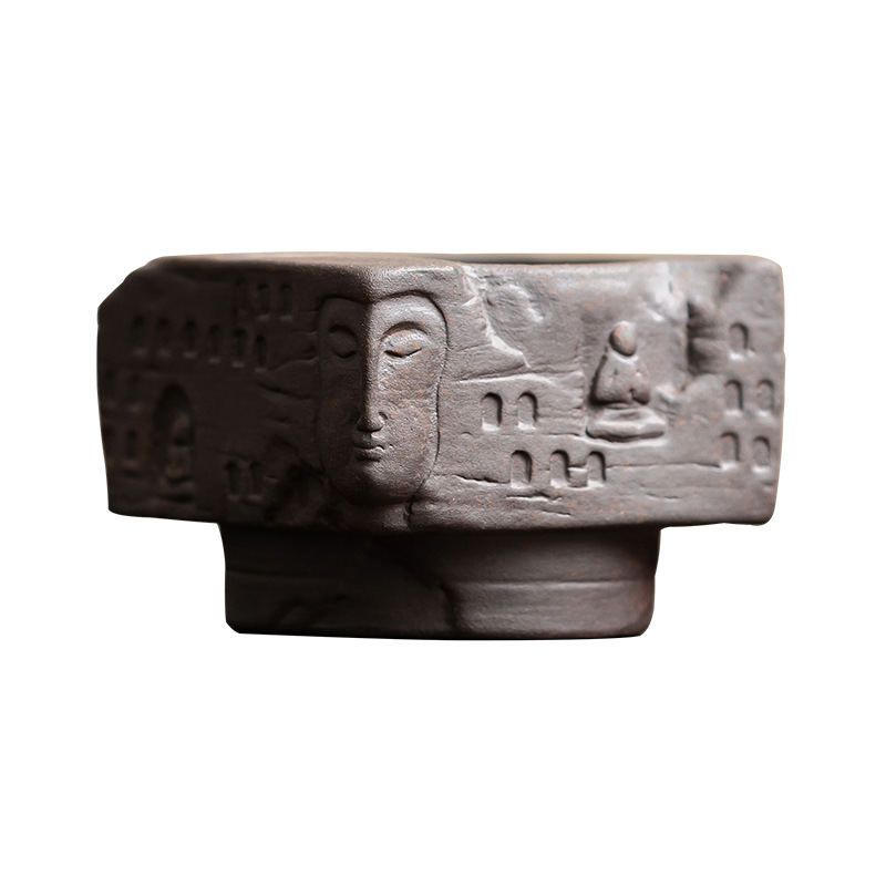Old Rock Mud Zen Shadow Fangyuan Cup Cốc uống trà cổ điển sáng tạo Cốc uống trà Cốc chủ nhân Cốc đơn gốm sứ Bộ trà Kung Fu