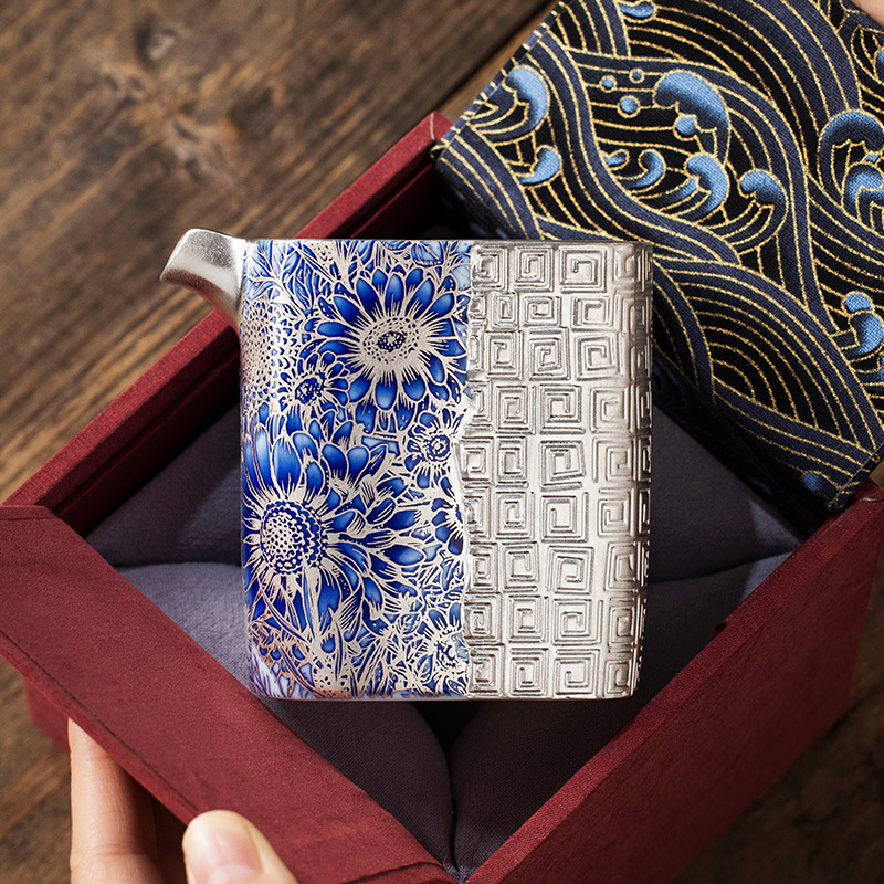 Chén công bằng vuông hoa hướng dương mạ bạc tặng khách hàng, bạn bè, đồng nghiệp, tân gia, quà lưu niệm cao cấp, quà sinh nhật