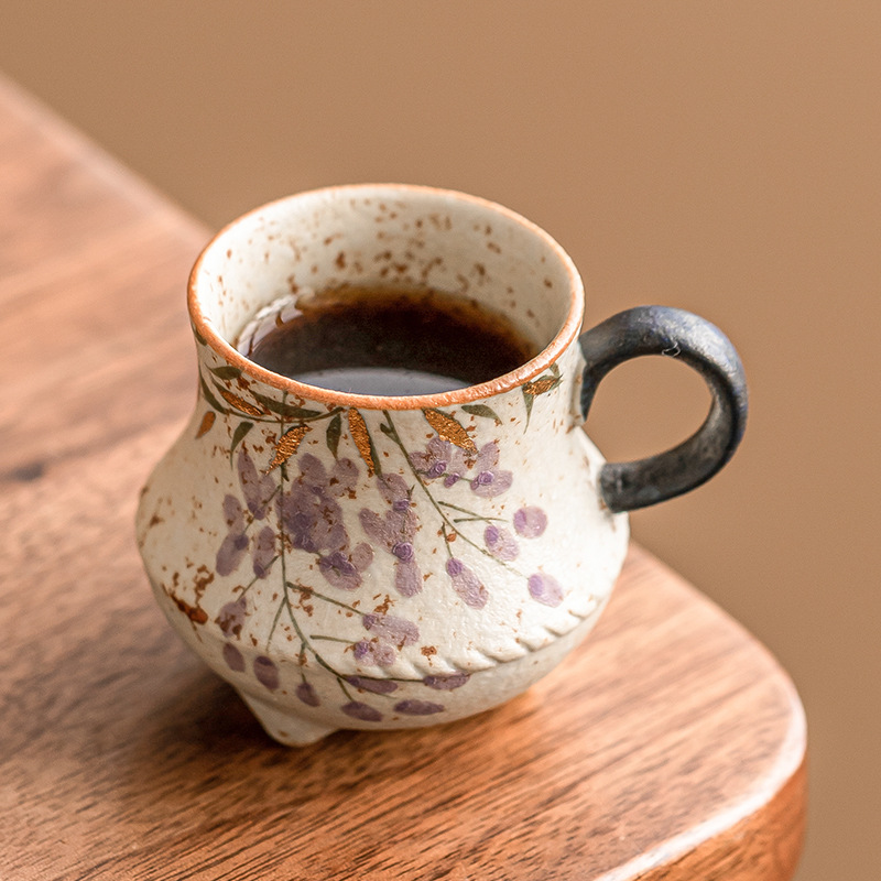 Tách trà đá lửa trắng xanh, tách hoa tử đằng vẽ tay, bộ trà sáng tạo, cốc chủ cao cấp gia dụng