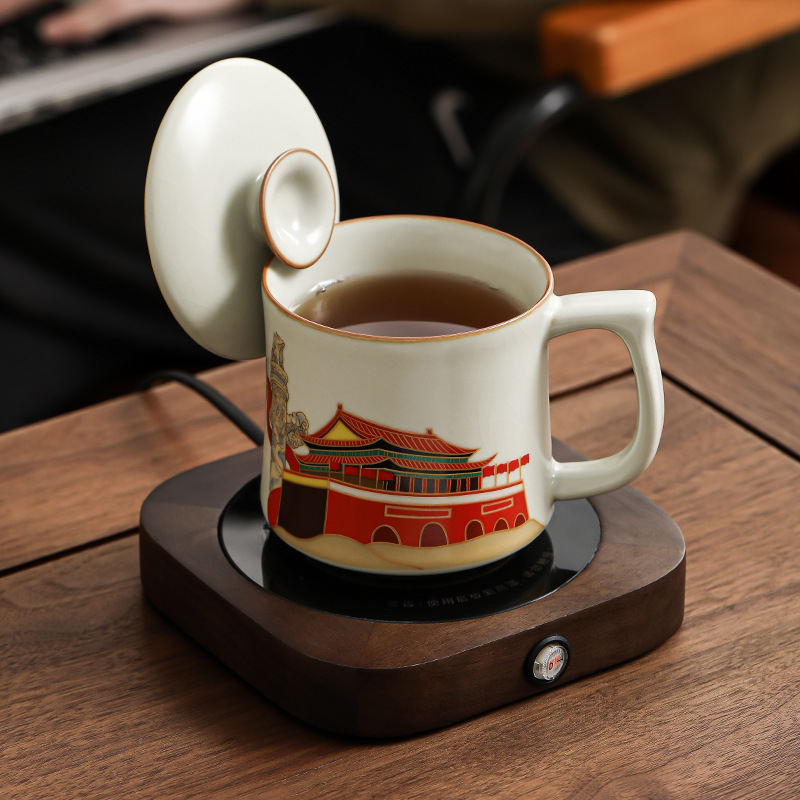 Ru Yaoyan Song Zhonghua Thịnh vượng Pha trà Cốc nước Cốc nước Đá gốm sứ Cốc gia dụng văn phòng Cốc trà có nắp