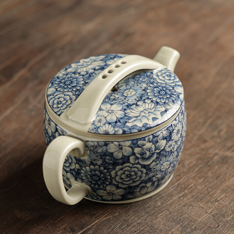 Câu chuyện đất sét Ấm trà Hanwa màu xanh và trắng gốm sứ gia dụng dụng phụ kiện ấm trà có thể nâng ấm trà