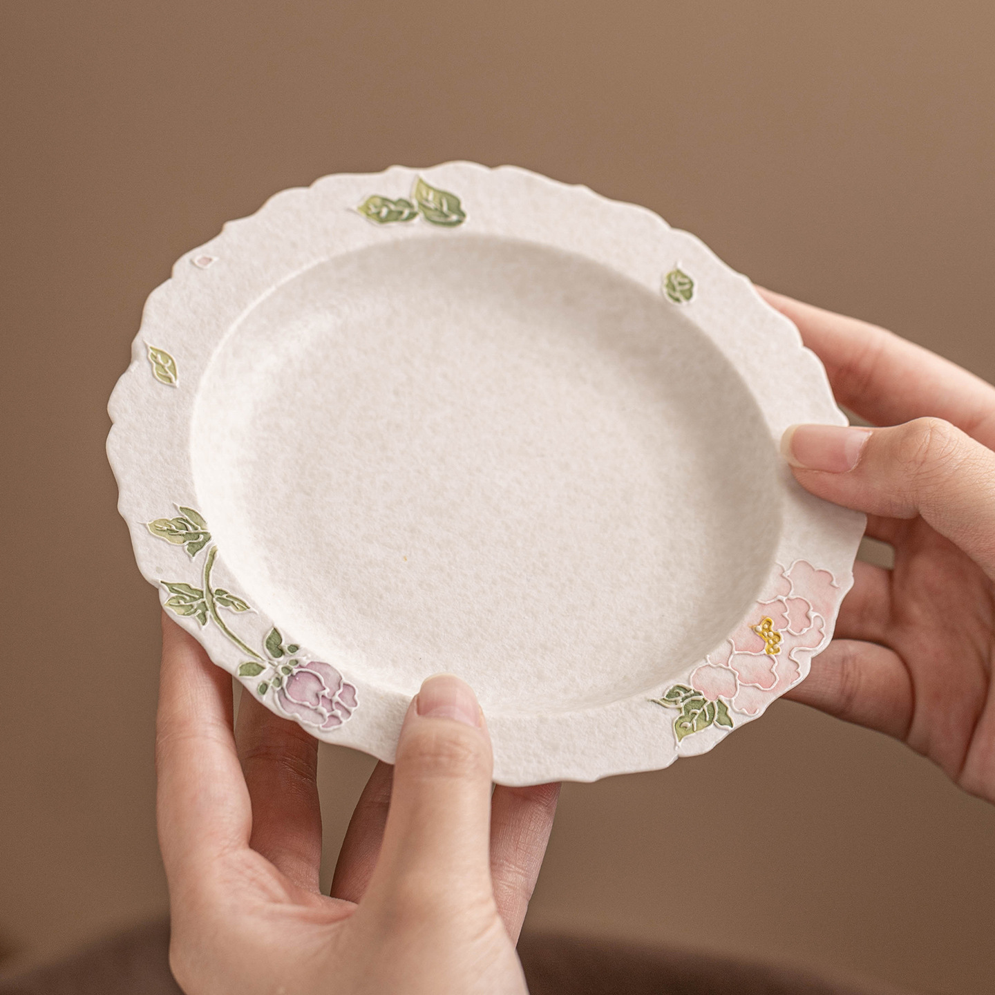 Phụ kiện bộ trà trắng mỏ đá cực chất, chậu miệng hoa mẫu đơn khắc, khay trà gốm, khay trà, khay pha khô giá trị cao