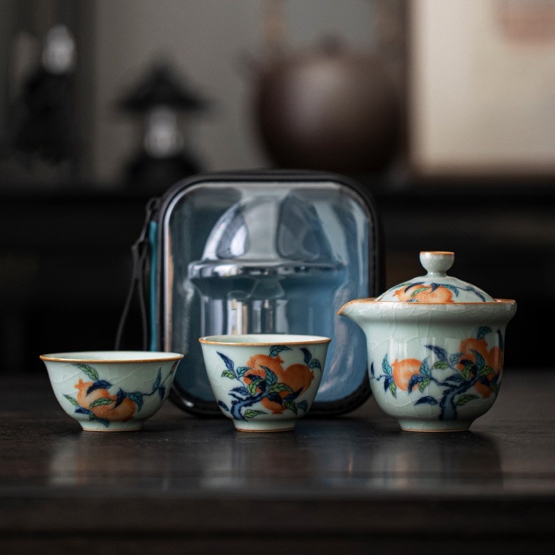 Bộ trà du lịch Tianqing Ruyao Bộ pha trà di động đi công tác khách sạn túi đựng đồ ngoài trời một ấm hai cốc cốc cốc khách nhanh