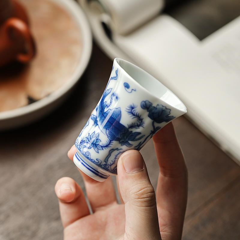 Bộ ấm chén trà sứ xanh trắng mới năm 2025, bộ trà đạo gia dụng, chén ngâm trà, chén trà, chén sứ cao cấp
