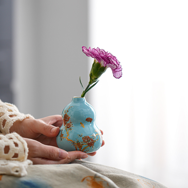 Bình hoa gốm sứ đồ trang trí nhà nhỏ để bàn nhỏ đồ trang trí mini thủy canh cắm hoa sang trọng nhẹ hoa nghệ thuật