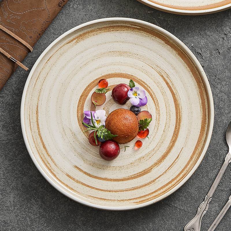Đĩa phẳng gốm sứ Đĩa ren gốm thô cổ điển Đĩa có giá trị cao Đĩa món ăn gia dụng Đĩa ăn phương Tây Đĩa bít tết