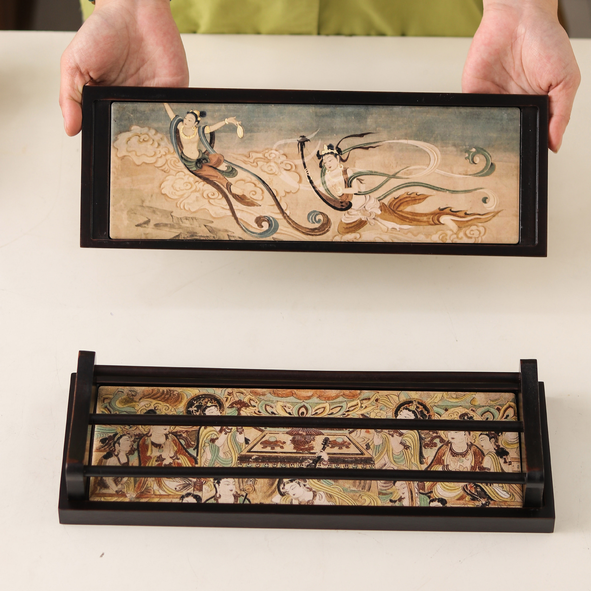 Khay trà pha khô thấm nước chia tách khay đựng cốc phơi ráo nước đa năng khay tre kép bàn trà Đôn Hoàng Bộ trà Kung Fu