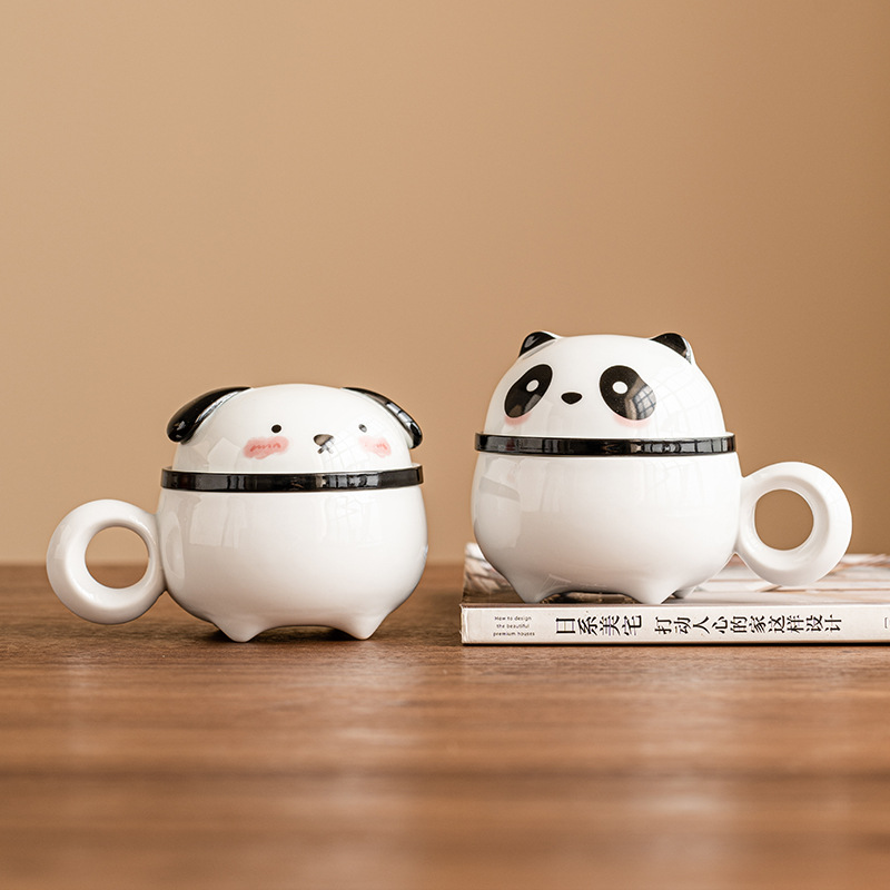 Cốc văn phòng gấu trúc dễ thương, cốc có giá trị cao, cốc tách trà gốm sứ có nắp, cốc pha trà cá nhân