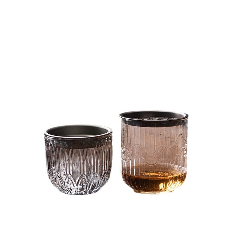 Chậu nước rửa trà Jianshui thủy tinh kiểu Nhật dày hình tròn có nắp lọc phụ kiện trà đạo gia dụng chậu lót thùng trà nhỏ