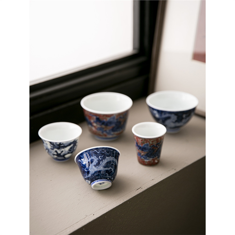 Cốc trà gốm sứ tráng men rồng xanh trắng cổ điển cốc trà Kung Fu chuyên dụng gia dụng cốc trà Kung Fu