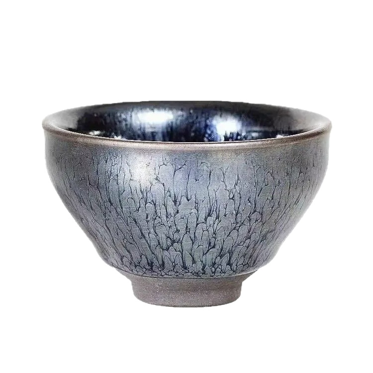 Bộ tách trà Jianyang Jianzhan, dầu lông thỏ, màu xanh chim ác là, khoáng chất nguyên chất, men nguyên chất, sắt胎天目盏 (tách trà Tianmu), hộp quà tặng.