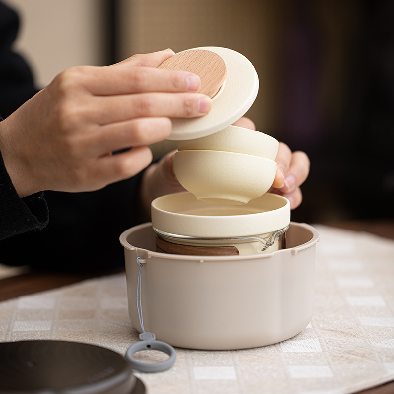 Bộ trà Kung Fu gốm đen kiểu Nhật, tách trà, túi đựng ngoài trời, bộ trà du lịch gốm sứ, một bình hai cốc