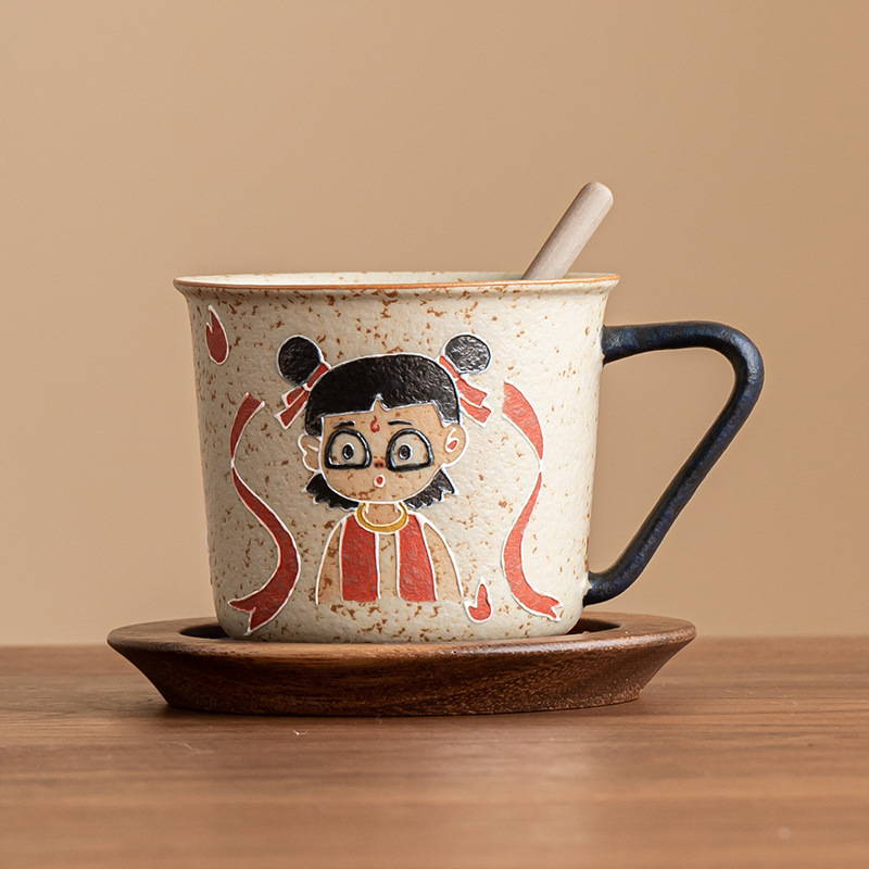 Màu xanh và trắng đá lửa đỏ cốc cà phê Nezha cốc uống nước Internet người nổi tiếng cốc cao cấp gốm sứ gia đình trà cốc cà phê