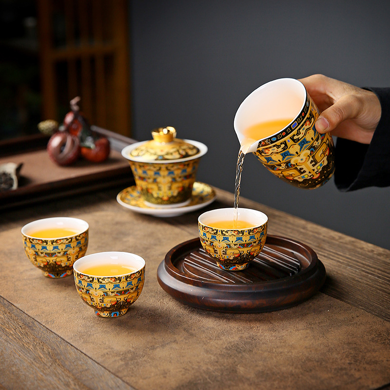 Bát Có Nắp di chuột Thangka Bát trà gốm sứ cỡ lớn kiểu Trung Quốc Quà Tặng Bộ trà Kung Fu Bát trà Sancai Cốc trà
