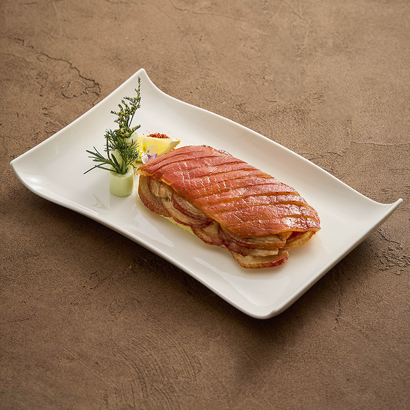 Đĩa gốm sứ cạnh vuông chữ dài Yogurt, đĩa gia dụng, đĩa ăn tối màu trắng trong nhà hàng khách sạn cao cấp, đĩa thịt nướng