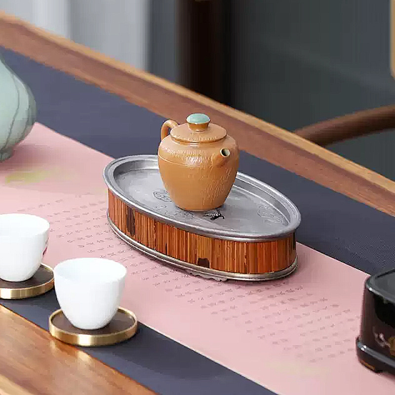 Ấm đun nước lưu trữ bằng tre Xiangfei, bọt khô, thuyền trà cổ cao cấp kiểu Đài Trung, ấm lưu trữ, đệm ấm, bàn trà cho một người
