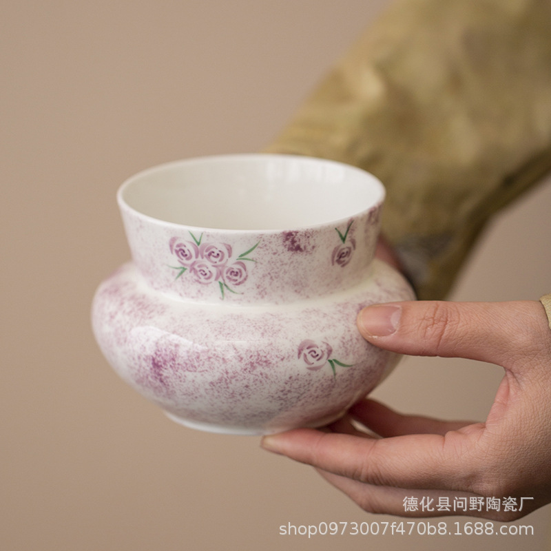 Bột mềm vẽ tay hoa hồng Jianshui gốm sứ gia dụng tinh tế để bàn chén trà cốc nước sáng tạo lọ trà phụ kiện trà đạo