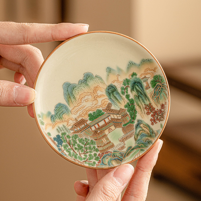 Nhà máy Tấm lót ly gốm sứ phong cảnh đầy màu sắc Tấm cách nhiệt Bộ trà Kung Fu Phụ kiện trà đạo Tấm lót trà tròn Tấm lót cốc trà nắp