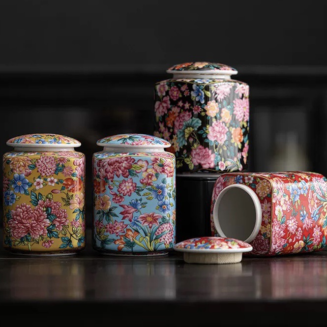 Hộp đựng trà, hộp đựng đồ trang trí bằng men cao cấp bằng gốm sứ sang trọng có giá trị cao, Hộp đựng đồ kín, hộp đựng di động, Hộp đựng trà