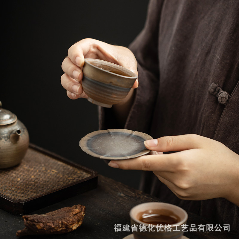 Lót tách trà cổ xưa, lót ly, lót cách nhiệt, gốm sứ cổ điển kiểu Nhật, men sắt, mạ vàng, phụ kiện trà Kung Fu, đĩa đựng cốc