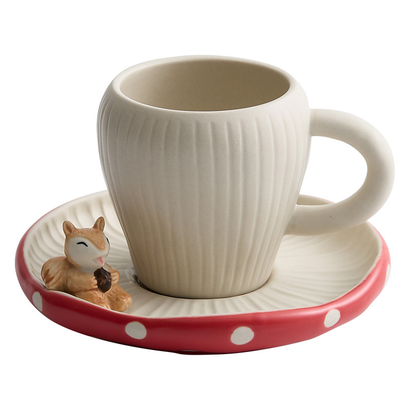 Ấm đun nước bằng nấm, cốc cà phê, Bộ trà chiều giá trị cao cho nữ, cốc cà phê uống nước bằng gốm sứ dễ thương hoạt hình