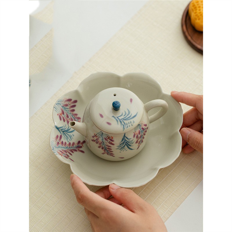 Chậu vẽ tay màu xám thực vật, bàn làm bằng gốm sứ, đồ ăn nhẹ gia dụng, đĩa bày trái cây, bộ trà Kung Fu, bán buôn phụ tùng