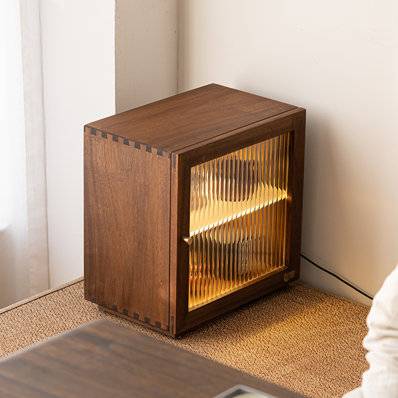 Bàn trà để bàn, tủ góc, Bộ trà, tủ đựng trà, tủ gỗ nguyên khối chống bụi, tủ nhỏ óc chó có đèn, tủ đựng đồ