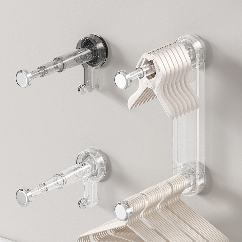 Giá treo cốc hút, giá đựng đồ, giá hoàn thiện hai lớp không đục lỗ ban công, giá phơi có thể thu vào đa chức năng, dụng cụ lưu trữ