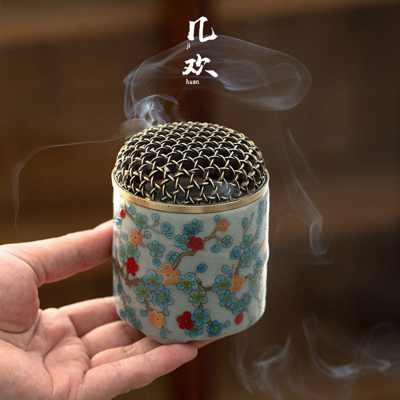 Lò hương gốm sứ lò nung Ji Huanru Lò hương trong nhà gia dụng Lò hương nhỏ nghiên cứu Trà đạo Chèn hương trầm hương gỗ đàn hương