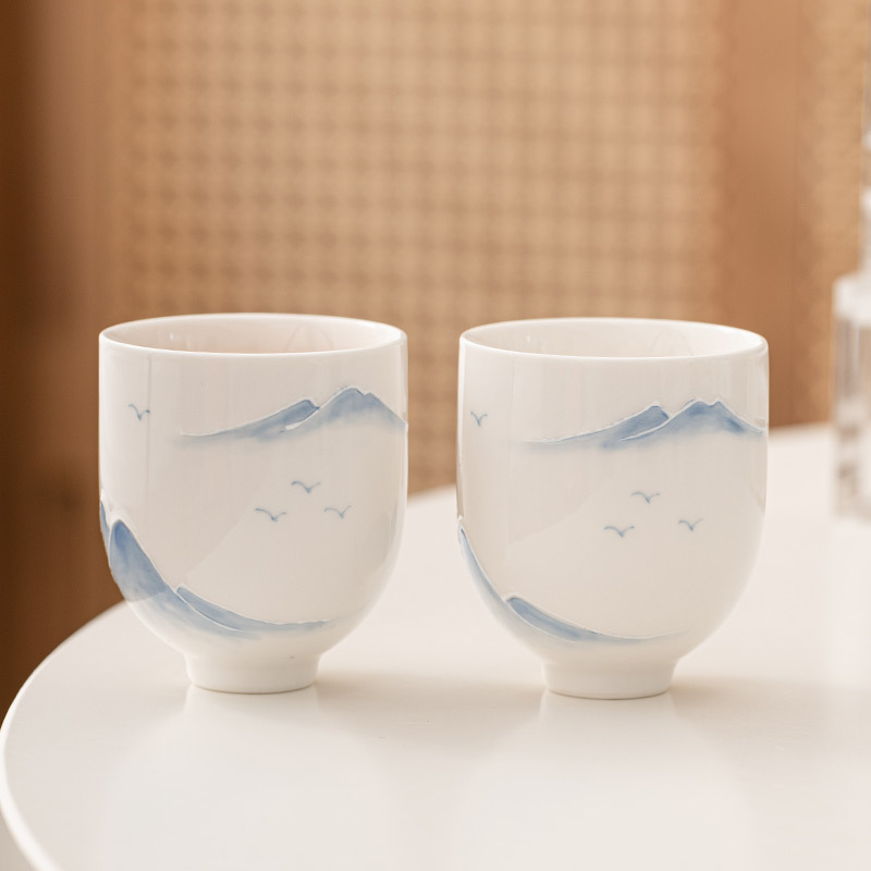 Cốc trà sứ trắng vẽ tay Yuanshan cốc chủ nhân cốc trà cao cấp chuyên dụng cá nhân cốc trà Kung Fu gia dụng đơn giản cốc đơn