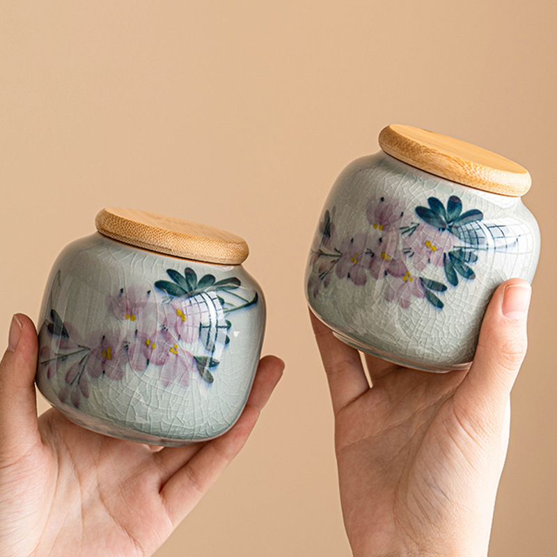 Bình đựng trà hoa mộc lan vẽ tay nguyên chất, bình đựng trà bằng gốm sứ có giá trị cao, túi đựng trà nhỏ