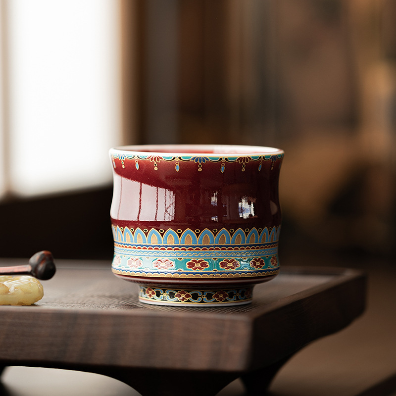 Lang Hong Đôn Hoàng cao chân tre tách trà gốm sứ cổ điển văn hóa và sáng tạo tách cá nhân tách chủ bộ trà Kung Fu tách trà