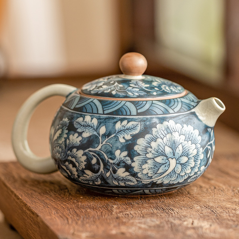 Ấm trà lò Ru hoa nở ấm đơn ấm pha trà gia dụng cổ điển dung tích lớn ấm Xi Shi bộ trà cao cấp hộp quà tặng