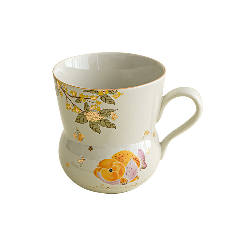 Cốc hồ lô cá osmanthus vàng xám thực vật phong cách quốc gia cốc uống nước văn phòng tại nhà cốc cà phê cá nhân quà tặng