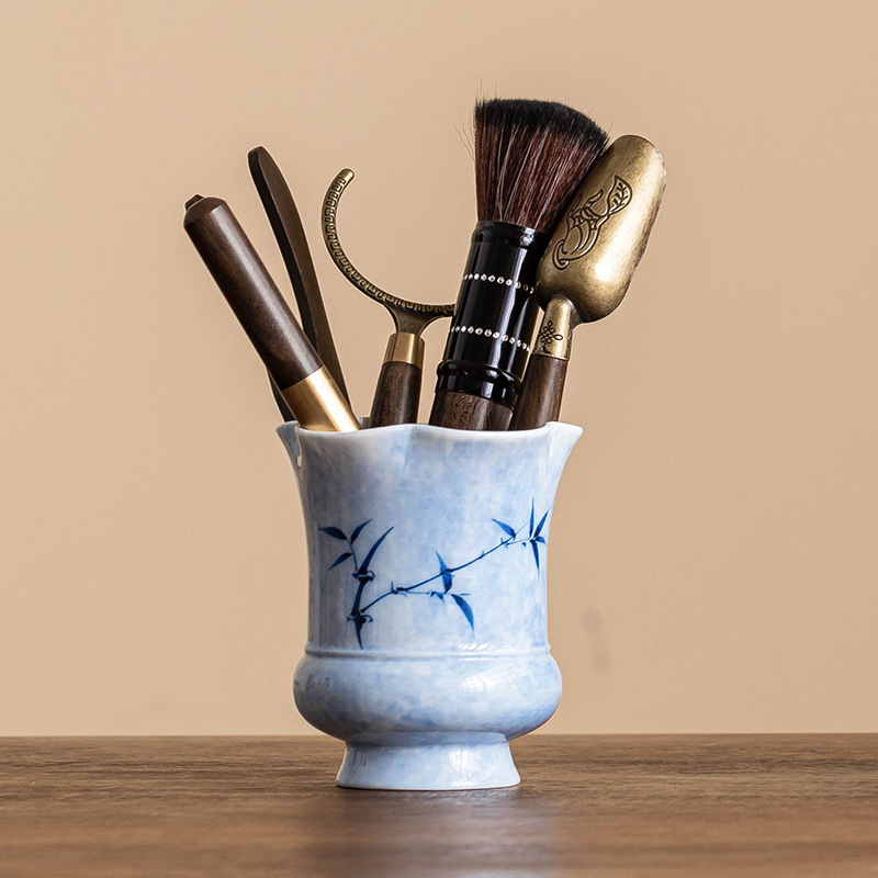 Trà đạo bằng tre mực vẽ tay sáu quý ông Kung Fu phụ kiện bộ trà Daquan kẹp trà kim trà dao trà thìa bút trà toàn bộ bộ