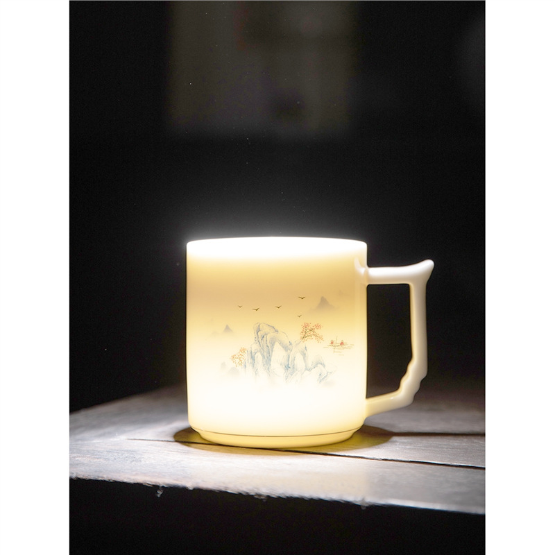 Cốc trà ngọc bích mỡ cừu cốc tách nước trà cốc nước văn phòng gốm sứ logo công ty họp thường niên quà tặng lưu niệm