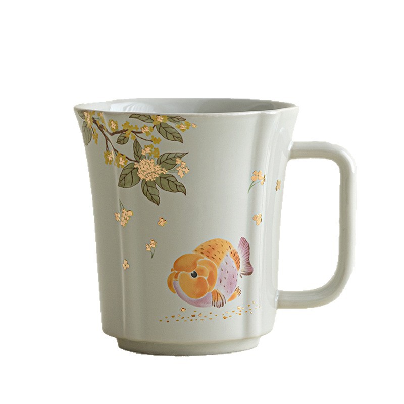 Cốc gốm sứ cá osmanthus vàng xám thực vật phong cách quốc gia cốc uống trà dung tích lớn gia dụng cốc cà phê cá nhân văn phòng