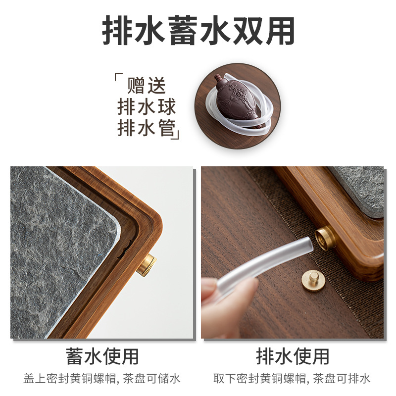 Khay trà bằng đá mun tre nặng Chi Yun khay đựng trà bàn trà bằng tre