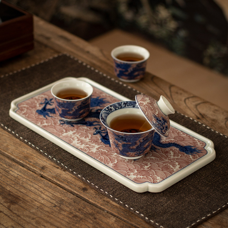 Yan Jiang Tang cũ đất sét gốm men nước biển đỏ mở miếng móng ngựa nắp bát trà cốc trà gia dụng bộ đồ trà