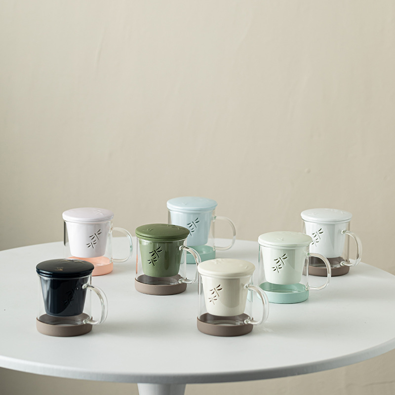 Cốc văn phòng chuồn chuồn thủy tinh cốc văn phòng gia dụng sáng tạo cốc lọc tách trà cốc cá nhân cốc uống nước