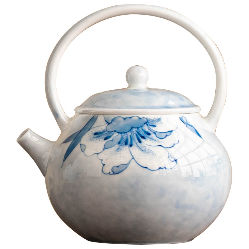 Ấm trà nhỏ tinh xảo màu xám thực vật, ấm trà hoa huệ xanh vẽ tay, bộ trà gia dụng kiểu Trung Quốc, hộp quà một chiếc